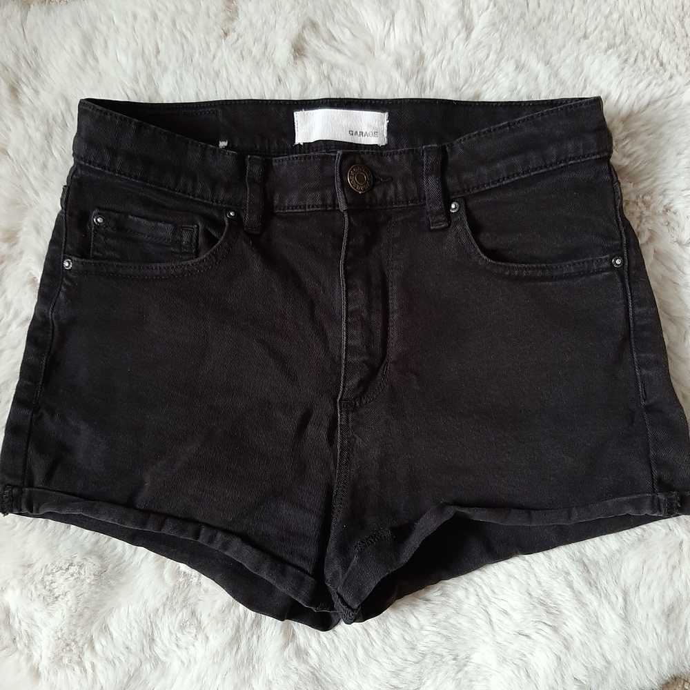 Garage High Waisted Black Denim Shorts